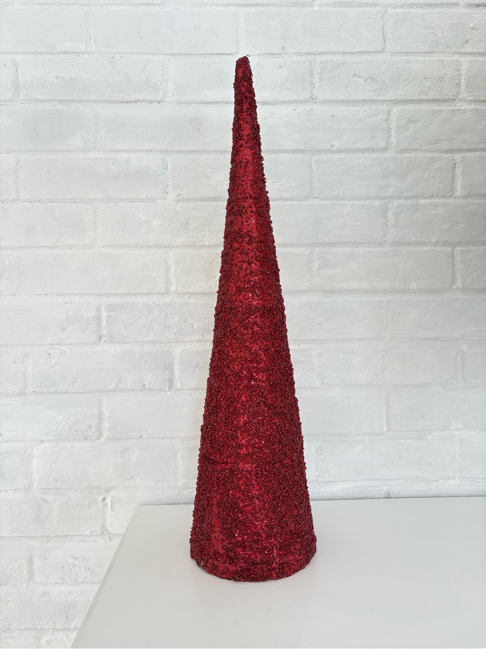 Red Glitter Holiday Cone Decorative Accent